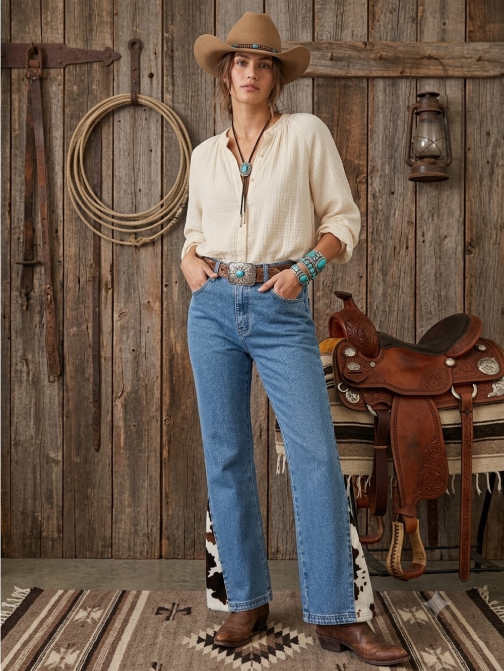 Vintage Arizona Jean Co Cow Print Flare Jeans Sz 12.5 Custom Western